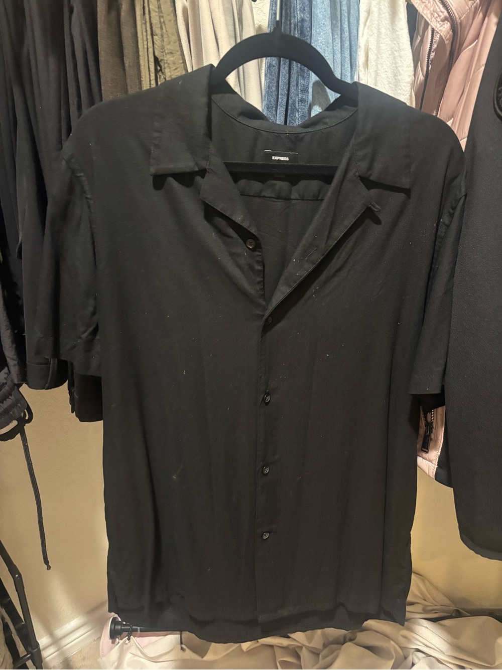 Express Black Short-Sleeve Casual Button-Down Shirt